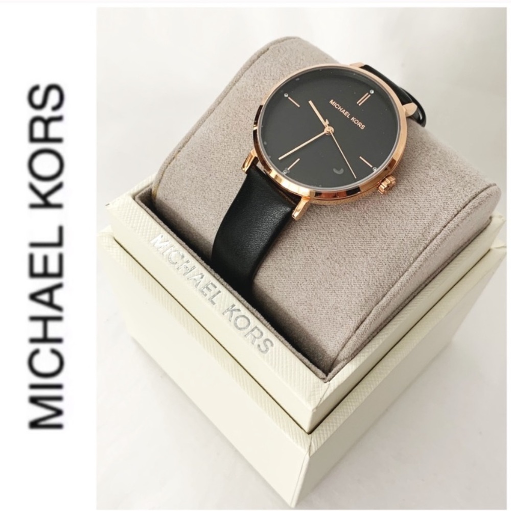 NWT authentic MK leather strap black rosegld watch